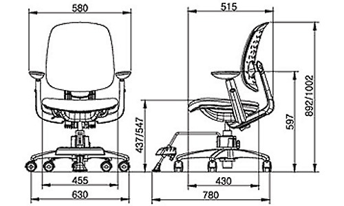 Высота сидения настраивается так, чтобы ноги сгибались под прямым углом
