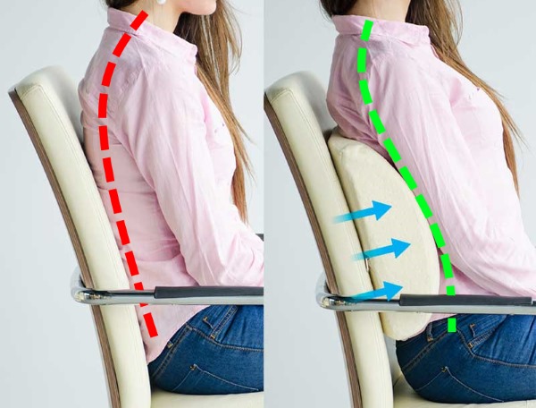 Валики на стул помогают приобрести позвоночнику естественное положение